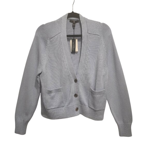 Banana Republic Women’s Demi Cotton Silk Cardigan Sweater Blue Gray Size Large - Picture 2 of 10